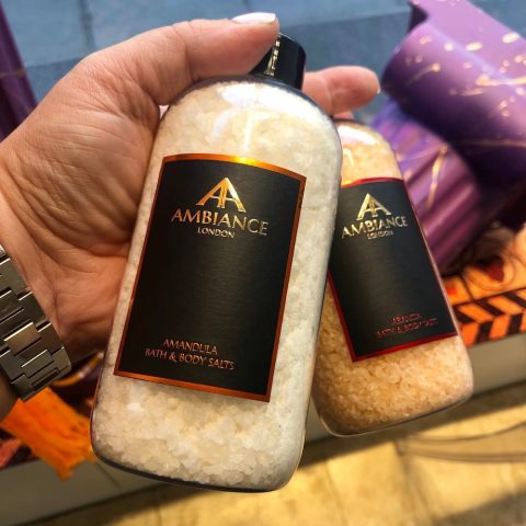 ancienne ambiance luxury bath salts (in hand) - amandula salts - arangia salts - epsom salts soak