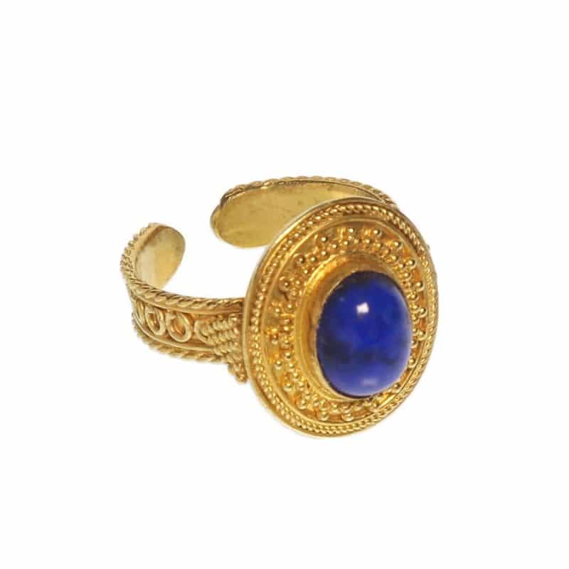 ancienne ambiance london - 21k gold etruscan revival lapis lazuli ring