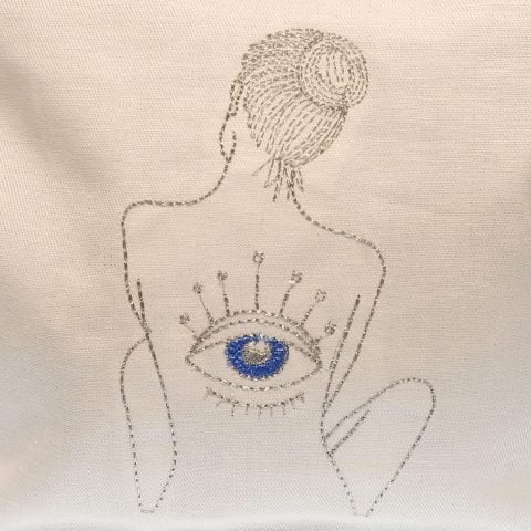 ancienne ambiance x melissa wear your heart goddess vibes silver embroidery eye of horus white pouch