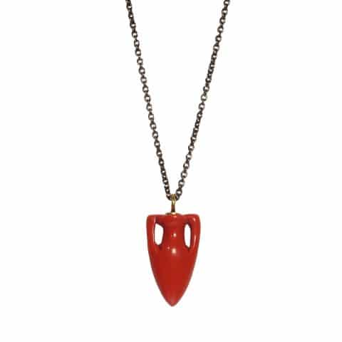 maximos zachariadis coral amphora pendent necklace - rhodium chain pendant necklace - coral pendant - ancienne ambiance