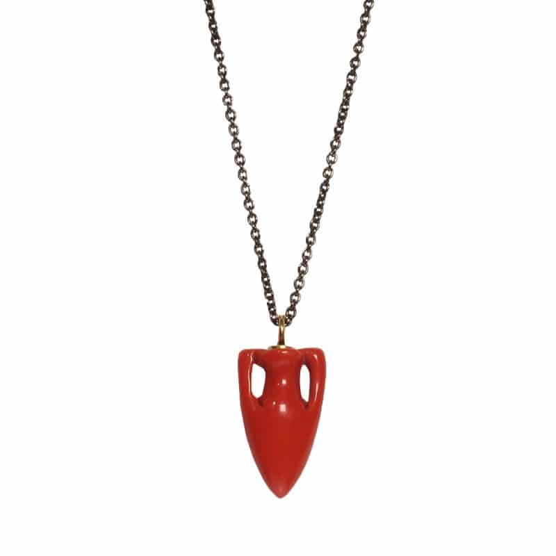 maximos zachariadis coral amphora pendent necklace - rhodium chain pendant necklace - coral pendant - ancienne ambiance