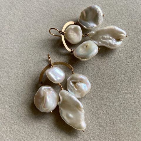 claire van holthe baroque pearl chandlier earrings - fresh water pearl earrings - ancienne ambiance