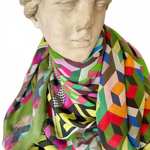 ancienne ambiance minerva print large modal-cashmere scarf - luxury scarf - cashmere blend scarf - greek key print mix blend shawl