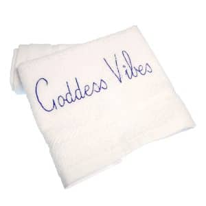 Ancienne Ambiance Goddess Vibes White Face Cloth Blue Embroidery | luxury face cloths