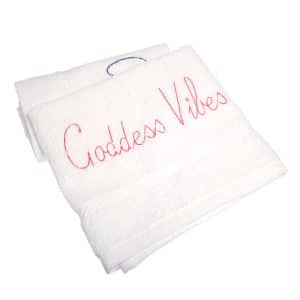 Ancienne Ambiance Goddess Vibes White Face Cloth Pink Embroidery | Cotton Face Cloths