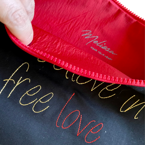 MELISSA wear your heart - i believe in free love embroidered clutch bag - ancienne ambiance - large canvas pouch - waterproof lining