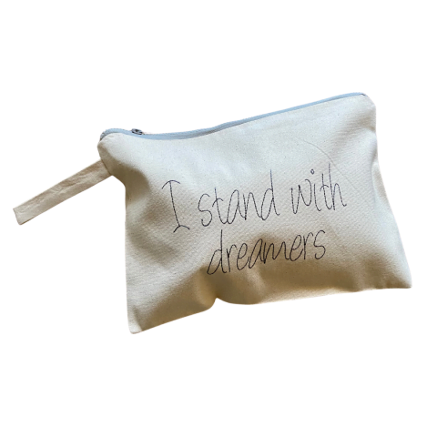 MELISSA wear your heart - i stand with dreamers natural canvas embroidered clutch bag - ancienne ambiance - large canvas pouch front