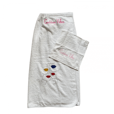 Home Spa Towel Wrap | Goddess Vibes Towel Dress | Lips Embroidery - ancienne ambiance