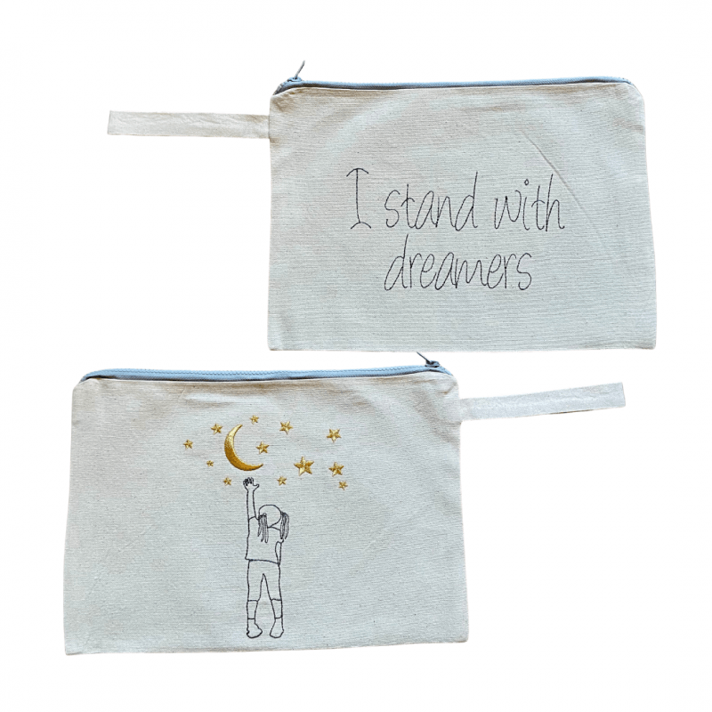 MELISSA wear your heart - i stand with dreamers natural canvas embroidered clutch bag - ancienne ambiance - large canvas pouch