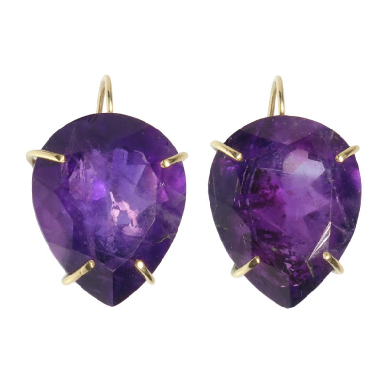 Large Pear-Shaped Amethyst Earrings | Claire van Holthe Jewellery | 18k gold earrings